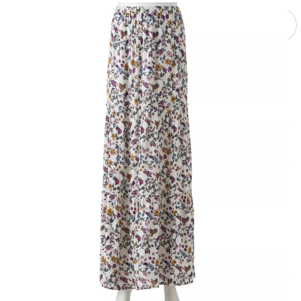 Joe B Floral Maxi Skirt in White and Multicolor